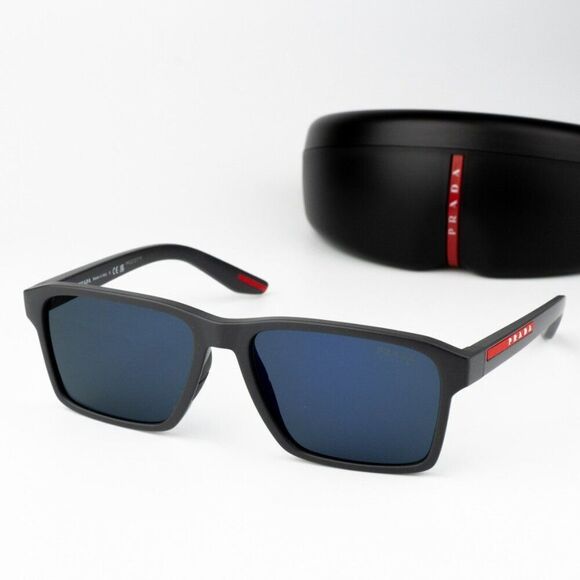 NEW Prada Linea Rossa PS05YS UFK05U Grey Rubber Blue Rectangle Unisex Sunglasses